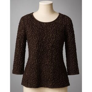 Y2K‎ Vintage DStudio Womens sz L Black Gold Scrunchy Popcorn Blouse 90s Preppy